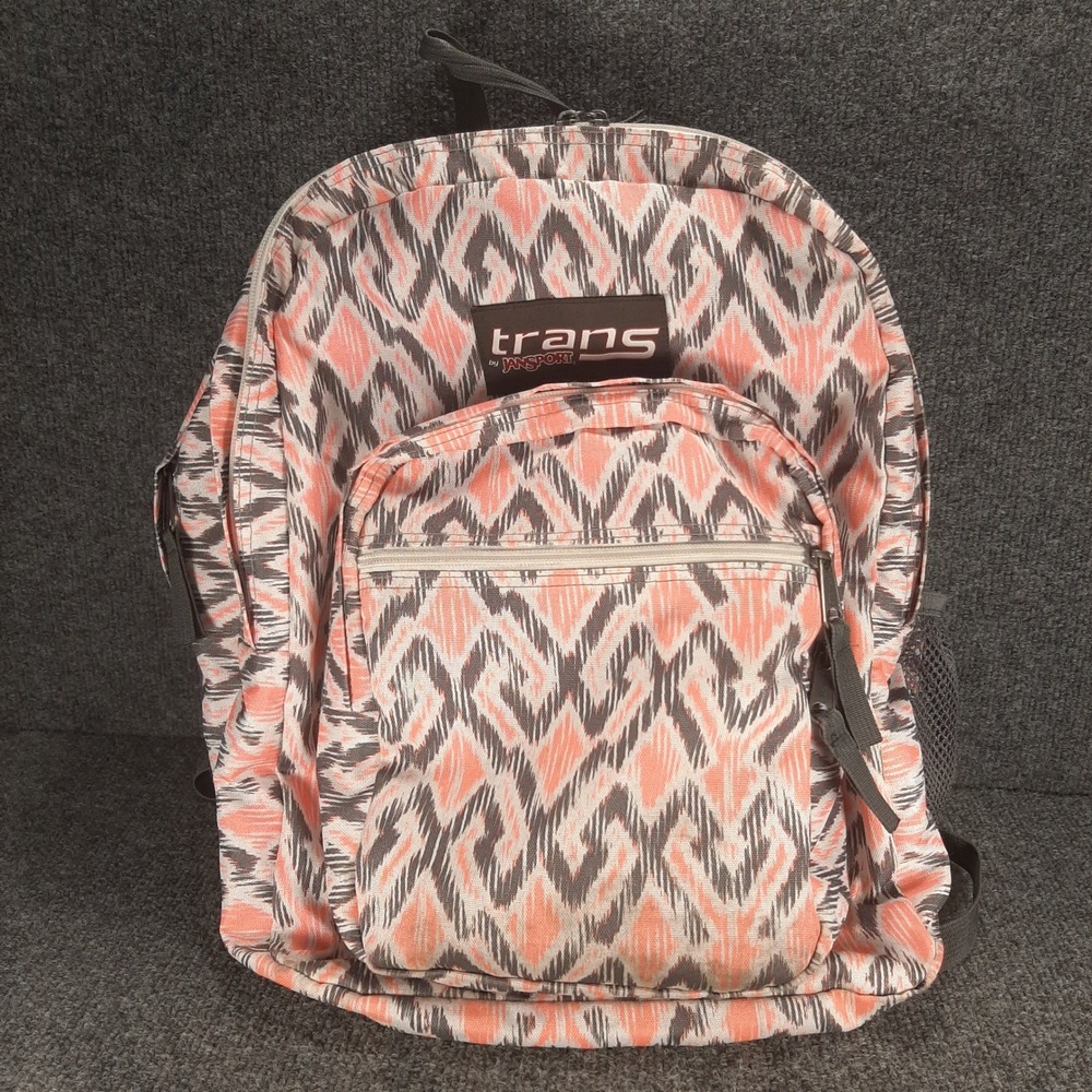 Trans by JanSport Backpack SuperWorks Orange Gray Ikat Print Large Unisex Bag
